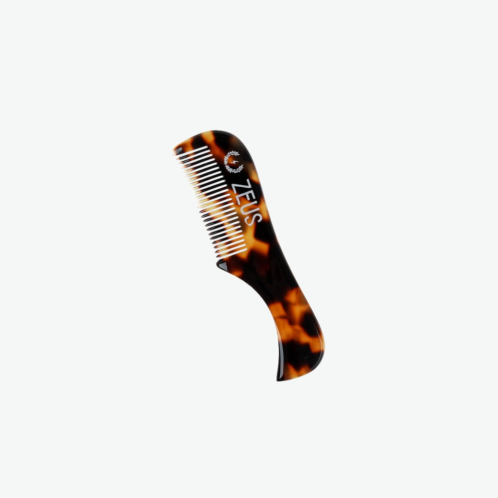 Zeus Handmade Saw-Cut Mustache Comb, Tortoiseshell - B12