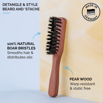 Handled Mustache & Beard Brush, 100% Boar Bristle