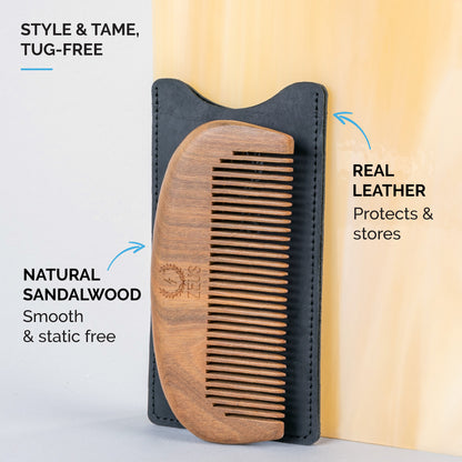 Beard Comb + Sheath, Sandalwood