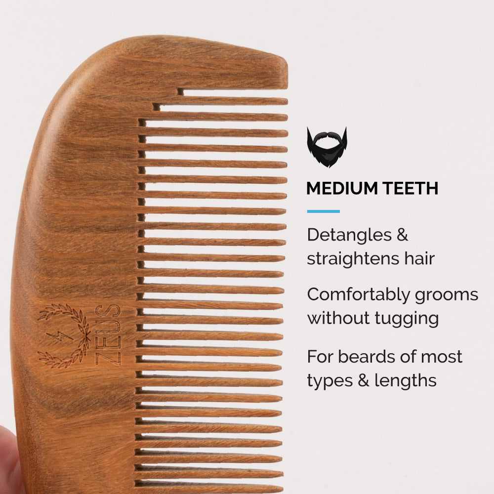 Beard Comb + Sheath, Sandalwood