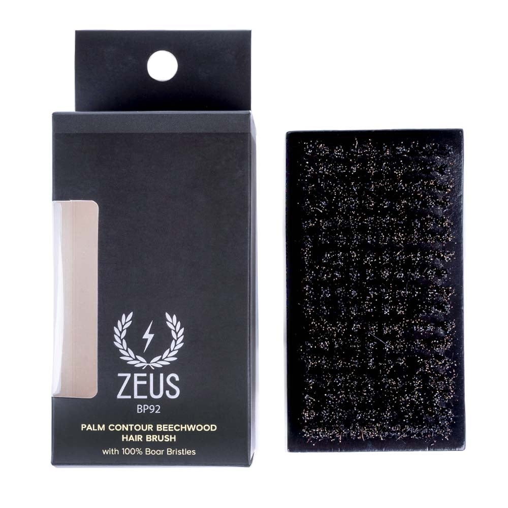 Zeus Best Hair and Beard Brush for Men with 100% Boar Bristles and Contour Beechwood Palm Handle, BP92